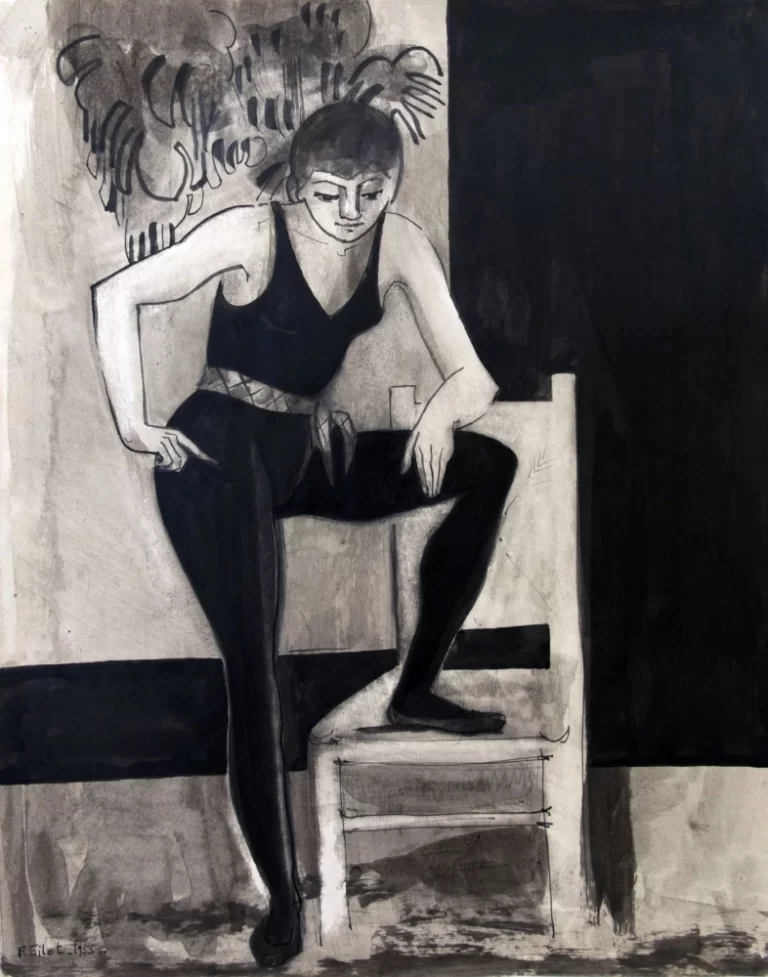 Françoise Gilot: Germaine in Black, with Arlequin Belt, 1955, 54,5x42,5 cm, vegyes technika, papír | mixed technique on paper